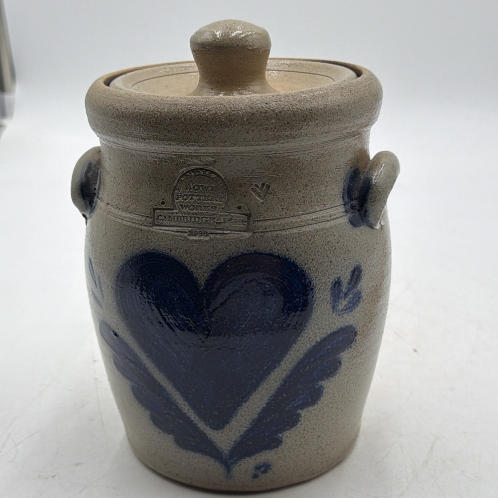Vintage ROWE Pottery Works Salt Glaze Heart 8.5" Dark Cobalt 1985 Excellent